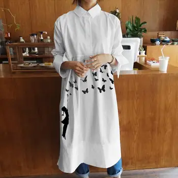 Celmia 2021 Jesenska Moda za Ženske Midi Dress Vintage Metulja Print Dolg Rokav Obleke Asimetrični Svoboden Vestidos Haljo S-5XL