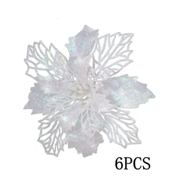 6Pcs 16 cm Božič Poinsettia Cvetje Umetno Bleščice Poinsettia Okraski za novoletne jelke Dekorativne Cvetlični Dodatki