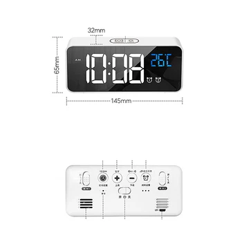 Ob postelji Zbudi Digitalna Ogledalo Led Glasba Budilka s Snooze Temperature, Termometer Akustični Glasovni Nadzor Osvetlitve