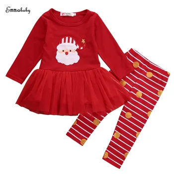 Emmababy Novorojenčka Otroci Baby Dekleta Božič Oblačila Tutu Dolgimi Rokavi Rdeče Barve Obleko Vrhovi+Hlače Obleko Set