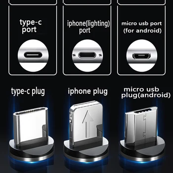 3 v 1 prižgejo LED Magnetni USB Kabel za Polnjenje Za iphone, Android Polnilnik, Kabel USB, C Kabel Hitro Polnjenje Magnetni Kabel
