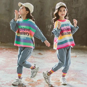 Dekleta Obleke Pomlad 2020 Novo Otrok Harajuku Jeseni najstnice, Dolg Rokav Jopice Športne Dva kosa Določa 8 10 12 Let