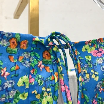 TWOTWINSTYLE Tiskanja Mozaik Ruffle Majica Za Ženske O Vratu Luč Rokav Strani Špranjske Bluzo Ženski 2020 Poletje Moda Nova