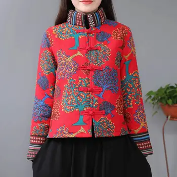 Ženske Kitajske Tradicionalne Kostume Plus Velikost Pozimi Zgostitev Suknjič Novo Leto Vezenje Flower Stand Ovratnik Etnične Plašč Tang Obleko