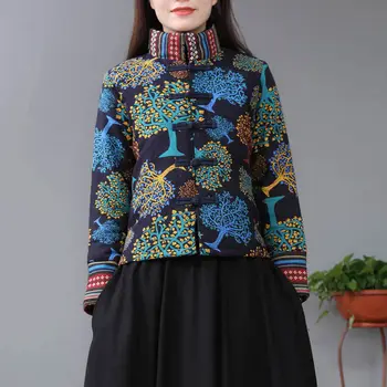 Ženske Kitajske Tradicionalne Kostume Plus Velikost Pozimi Zgostitev Suknjič Novo Leto Vezenje Flower Stand Ovratnik Etnične Plašč Tang Obleko