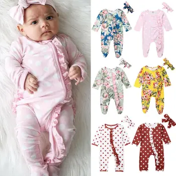 4 Barve Novorojenega Dojenčka Baby Dekle Fantje Cvetlični Pika Oblačila Romper Jumpsuit Jeseni Obleko Set