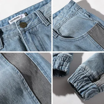 2020 High Street Mode Moške Jeans Svetlo Modra Bela Pranje Trak Razrezana Koničastimi Hlače Punk Stil Jogger Hlače Hip Hop Kavbojke Moški