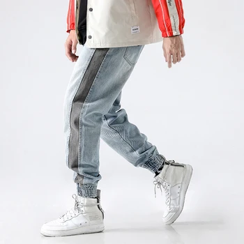 2020 High Street Mode Moške Jeans Svetlo Modra Bela Pranje Trak Razrezana Koničastimi Hlače Punk Stil Jogger Hlače Hip Hop Kavbojke Moški