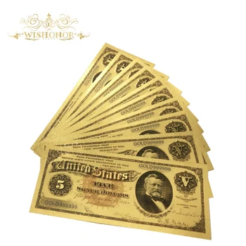 10pcs/veliko Lepo Ameriških Bankovcev 1886 Leto USD 5 Dolar Bankovci v 24k pozlačeni Ponaredek papirnati Denar Za Zbiranje