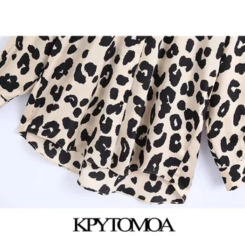 KPYTOMOA Ženske 2020 Leopard Natisniti Moda Svoboden Vintage Bluze z Dolgimi Rokavi, Gumb-up Živali Vzorec Ženske Majice Elegantna Vrhovi