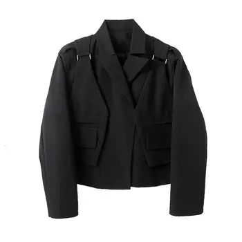 IEFB /oblačila za moške ponaredek obleko, dvodelno, plašč split telovnik kratek slog Skrite gumb črne obleke za moške jeseni nov velik obseg 9Y4038