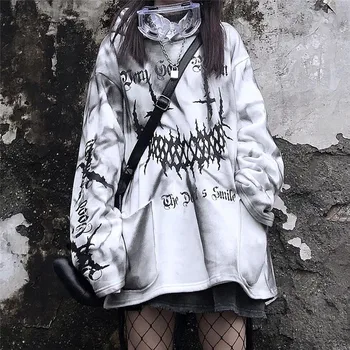 Ulične Harajuku Smešno Natisnjeni Vrhovi Jeseni Dekleta Bela Moda Japonska Kpop Ženske Priložnostne High Street Posebno Spomladi Sweatshirts