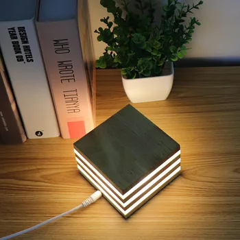 Ustvarjalne masivnega lesa, LED Night Light novo čudno leseni mizi svetilka kvadratnih USB polnjenje spalnica postelji svetilko