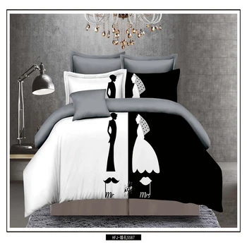 Black&white On in ona posteljnina določa polni Velikosti zakonsko posteljo 4pcs Posteljno Perilo Pari Rjuhe Kritje Set #/L