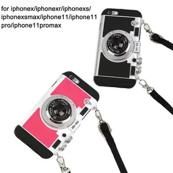 3D Fotoaparat Retro Vrvica za opaljivanje tega Primeru Telefon Za Iphone Xs Max Krat Imetnik Primeru Moda Silikonski /11 XR E7D6