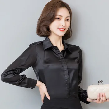 Ženske Simulacijo Saten Svila Majica Dolg Rokav Poslovnih Formalno Sijoče Bluzo Vrhovi Elegantno Uspešnosti Nositi Modni