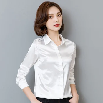 Ženske Simulacijo Saten Svila Majica Dolg Rokav Poslovnih Formalno Sijoče Bluzo Vrhovi Elegantno Uspešnosti Nositi Modni