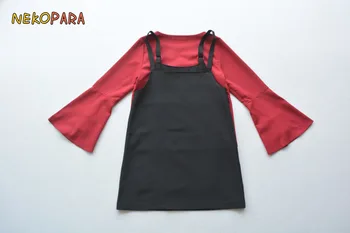 Ribolov Mačka Japonski Slog Lepe Ženske 2pcs Sklop: Sakura Flare Sleeve Majica + Suspender Skakalec Obleko Jeseni