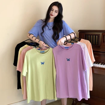 8 barv poletje korejskem slogu 2020 metulj vezenje kratek rokav ohlapne majice ženska t majica femme ženske vrhovi (C2355)