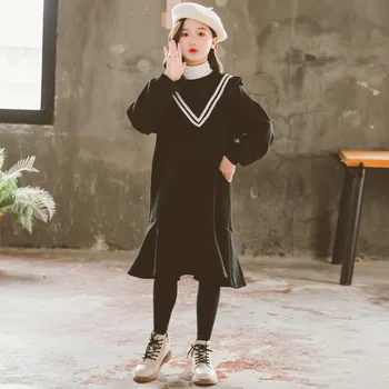 Pozimi Zgostitev Otroci Obleke za Dekleta Baby Mozaik Obleko Trak Bombaž Mah Toplo Ruched Otroci Oblačila 2020 Novo, #9148