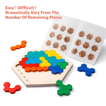 Coogam Lesene Šestrobi Puzzle za Otroke, za Odrasle - Satja Obliko Tangram Sestavljanke Igrače Geometrijo Logiko, IQ Igre STEBLO Darilo za Toddlers