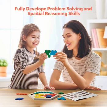 Coogam Lesene Šestrobi Puzzle za Otroke, za Odrasle - Satja Obliko Tangram Sestavljanke Igrače Geometrijo Logiko, IQ Igre STEBLO Darilo za Toddlers