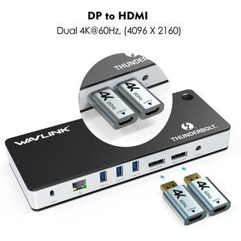 Boben 3 USB C Razširitveno Postajo 8K DisplayPort, Dual 4K@60Hz S PD USB 3.0/C Gigabit Ethernet Mac OS Windows Wavlink
