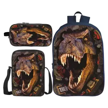 3Pcs/Set Tiskanje 3D Živali Jurassic Park, Dinozaver Otroci Ramenski Nahrbtnik za Otroke, Šolske Torbe za Fante Bookbag Študent Vrečko