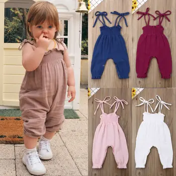 2020 Baby Poletnih Oblačil 0-24M Malčke Baby Dekle Romper brez Rokavov Trak Hlače Trdna Kombinezon Bombaž Obleke Jumpsuits