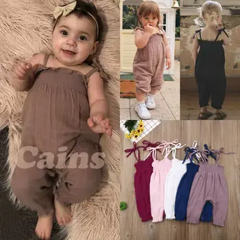 2020 Baby Poletnih Oblačil 0-24M Malčke Baby Dekle Romper brez Rokavov Trak Hlače Trdna Kombinezon Bombaž Obleke Jumpsuits