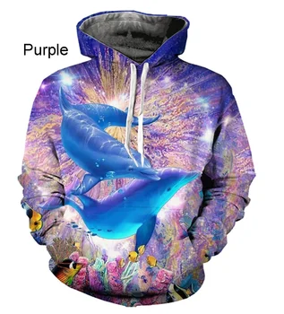 2020 Nov Modni 3D Tiskanih Dolphin Živali Tiskanja Srčkan Zahodni Slog pulover s kapuco Za Moške, Ženske Off Bela Majica