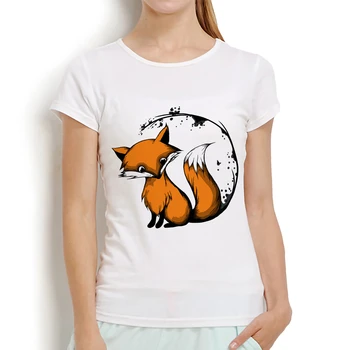Srčkan akvarel foxy smešno majica s kratkimi rokavi ženske nova bela priložnostne femme dekle sladko kawaii tshirt