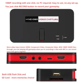 EZcap284 HD Igra kapitan 1080PAV/Ypbpr, Zajem Video Snemalnik Polje v USB Disk, SD Kartico Za Xbox360/En PS3/4 EZcap 284
