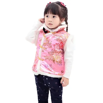 Otroci Suknjič Kitajsko Novo Leto Baby Dekle Qipao Telovnik Oblačil Za Pomlad Počitnice Otroci Plašč Cvetlični Obleke Outwear Dekle Waistcoat Vrh