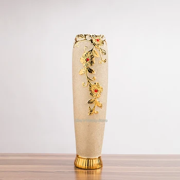 Baročni Veliki Tla Vaza Gilded Cvet Imetnik Porcelana Smolo Keramični Cvet Vazo Dekorativne Vaze Zlato Odlikovanje Prekrita Vaza