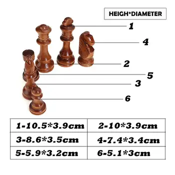 Šah / Leseni Šah / 32 Kos Leseni Rezljani Šahovske Figure, Ročno Izdelane Nastavite Veliko 10.5 cm Kralj brez Šahovnici