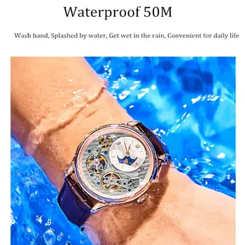 Švica luksuzne blagovne znamke mehanska ura moški Dvojni Okostje MoonPhase moških samodejno ure vodotesna ura šport montre uro