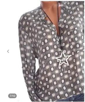 5XL Plus Velikost Vrhovi Ženske Majice Pomlad Poletje Bluze Priložnostne Svoboden Blusa Kariran Tiskanja Dolg Rokav Šifon Majica Bela Bluza