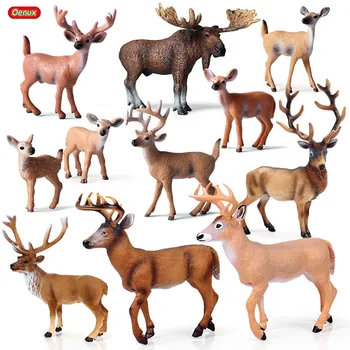 Oenux Divje Živali Evropi Elk Moose Wapiti Številke Belo Repo Jelena Model figuric PVC Dekoracijo Otroci Igrače Za Božič Darilo
