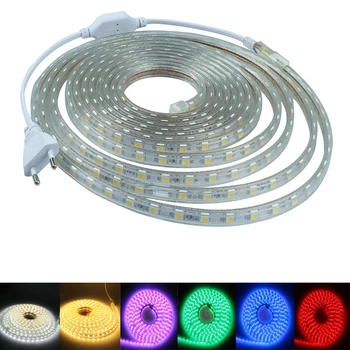 220V LED Trak Svetlobe SMD Prilagodljiv Vodotesen LED Trak svetlobe LED Vrv Svetlobe Z EU vtič 60Led / M, Svetlo Kot 5630