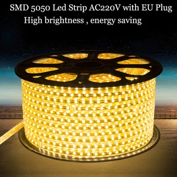 220V LED Trak Svetlobe SMD Prilagodljiv Vodotesen LED Trak svetlobe LED Vrv Svetlobe Z EU vtič 60Led / M, Svetlo Kot 5630