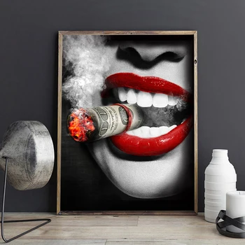 Slika Veliko Seksi Ustnice Ženska s Cigareto Umetnosti Slikarstva, Plakati, Stenskih slikah, za dnevno Sobo Deraction za Dom Brez Okvirja