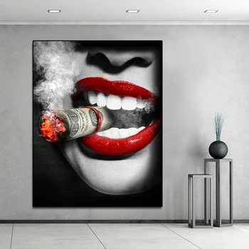 Slika Veliko Seksi Ustnice Ženska s Cigareto Umetnosti Slikarstva, Plakati, Stenskih slikah, za dnevno Sobo Deraction za Dom Brez Okvirja