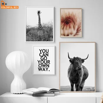 Wall Art Platno Slikarstvo Afriki Živalski Svet Žirafa Bison Cvet Nordijska Plakatov In Fotografij Stenske Slike Za Dnevna Soba Dekor