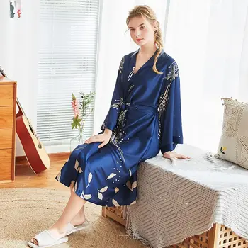 Priložnostne Ženski Domov Nositi Nightgown Kimono kopalni plašč Seksi Nevesta Poročni Haljo Natisnjeni Cvet Saten kopel haljo Sleepwear Spanja Obleko