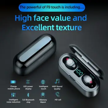 Slušalke F9 TWS Brezžične Bluetooth Slušalke BT5.0 Mini V uho Šport Teče Slušalke Podpora IOS / Android Mobilni Telefon HD Klic