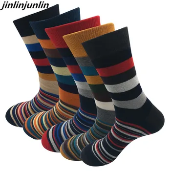 Nove moške nogavice modne barvne trakove moške nogavice jesen in zimo, bombažne nogavice debelo