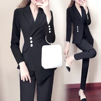 Nove Formalne Obleke za Ženske Priložnostne Pisarna Poslovni Suitspants Delo Črno bel Obrabe Določa Enotna Stilov Elegantne Hlače Obleke