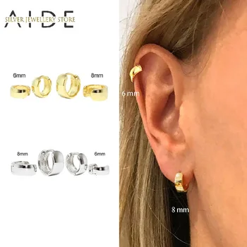 AIDE Minimalism 6/8 mm Širok Obroč, Uhani Za Ženske Modni DODATKI Sijajni Krog Piercing Earings Srebro 925 Nakit kolczyki