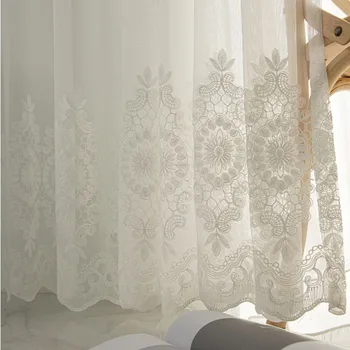 Evropski stil Belo vezenje til zavese za dnevno sobo, kuhinjo, preja Okno Zdravljenja Voile Zavese za spalnico